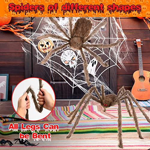 Halloween Decorations Spider, 49'' Giant Halloween Large Spider Prop, Scary Hairy Fake Spider Decor with Red Eyes for Indoor Outdoor Home Party Yard Haunted House Graveyard Porch