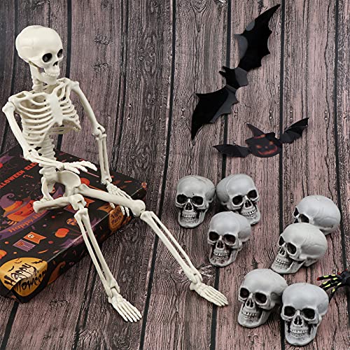 Uoeo 10 Pcs Halloween Skulls Realistic Skeleton Head Skull Plastic Human Head Skull Figurines Sculpture for Halloween Party Home Bar Table Haunted House Decoratoin