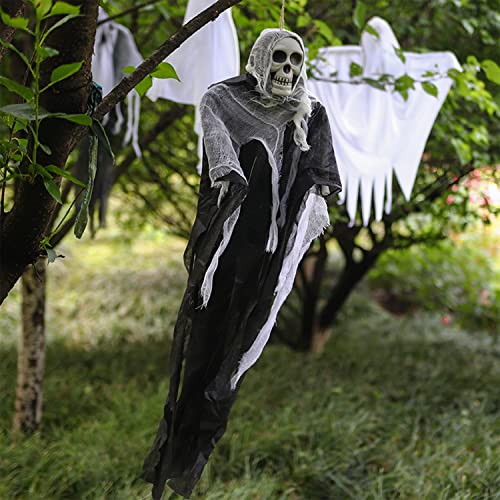 AOVNA 2 Pieces Halloween Hanging Skull Skeleton Ghosts Decorations Halloween Hanging Grim Reapers for Haunted House Prop Spooky Scene