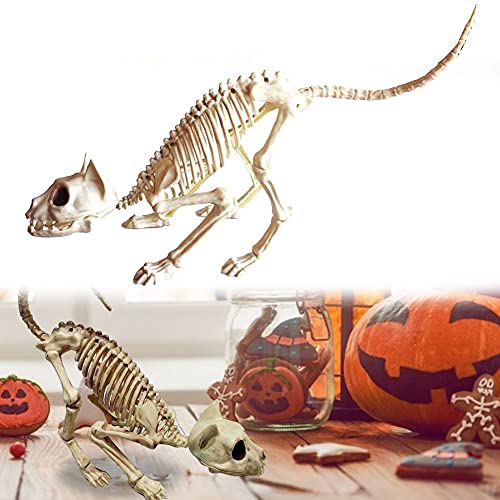 Crouching Cat Skeleton Cat Skull Model Creepy Scary Animal Bones Lifelike Cat Bone Halloween Decorations,Halloween Props Animal Skeleton Halloween Supplies- Cat Skeleton Scary Model Creepy Animal