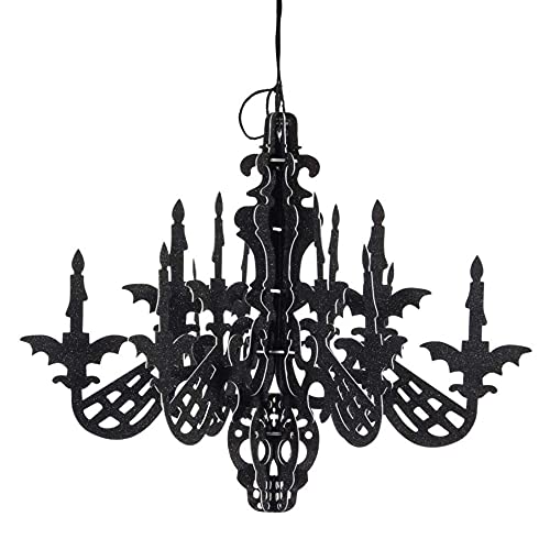ANCLLO Glitter Paper 3D Skeleton Chandelier Halloween Hanging Decorations Ornaments Season Festive Party Decor Black