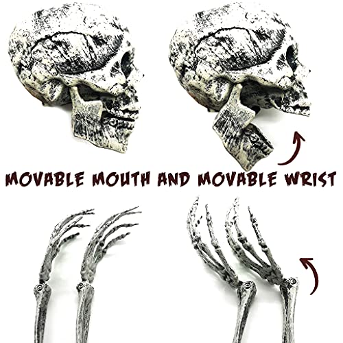 MIRTHBUY 3PCS Fake Skeleton Head and Hands Set Halloween Decoration Scary Plastic Skull Skeleton Decors for Indoor Outdoor Halloween Party Haunted House