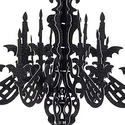 ANCLLO Glitter Paper 3D Skeleton Chandelier Halloween Hanging Decorations Ornaments Season Festive Party Decor Black