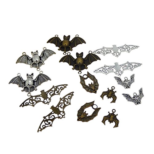 Julie Wang 35pcs Mixed Bronze Silver Bat Halloween Animal theme Charm Pendant