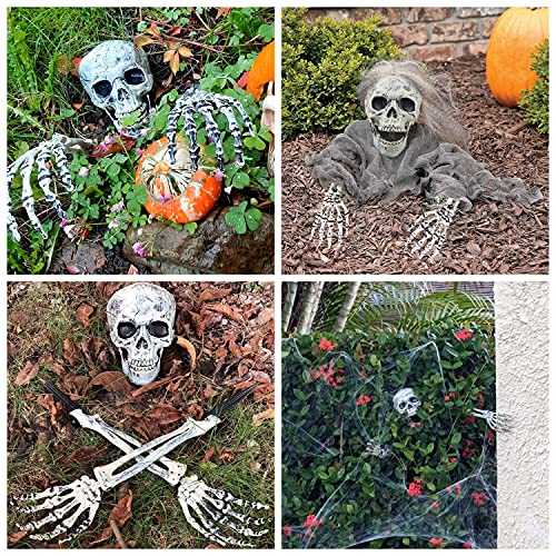 MIRTHBUY 3PCS Fake Skeleton Head and Hands Set Halloween Decoration Scary Plastic Skull Skeleton Decors for Indoor Outdoor Halloween Party Haunted House