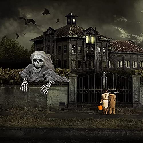 MIRTHBUY 3PCS Fake Skeleton Head and Hands Set Halloween Decoration Scary Plastic Skull Skeleton Decors for Indoor Outdoor Halloween Party Haunted House