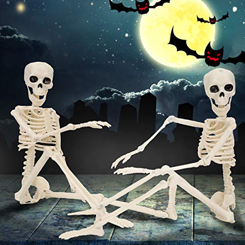 Qpout 2 Pack 16" Halloween Skeleton Full Body Posable Joints Skeletons, Halloween Skeleton Decorations for Halloween Party Haunted House Accessories Bar Graveyard Decorations Party Supplies