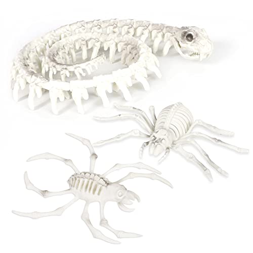 I LOVE FANCY DRESS HALLOWEEN SKELETON ANIMALS - PACK OF 3 SKELETAL ANIMAL PROPS - SNAKE, SPIDER & CRAB - SCARY DECORATIONS FOR HALLOWEEN PARTIES