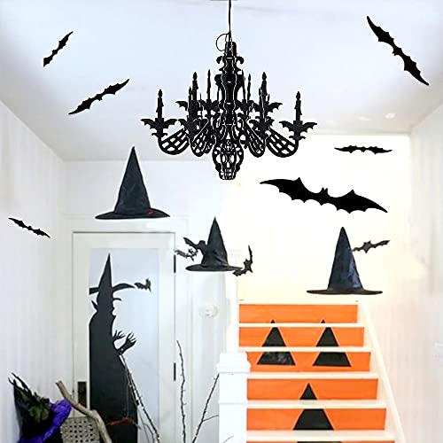 ANCLLO Glitter Paper 3D Skeleton Chandelier Halloween Hanging Decorations Ornaments Season Festive Party Decor Black