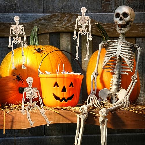 NUOBESTY 8pcs Plastic Skeletons Full Body Skeletons Halloween Skeletons Decorations Haunted House Prop Light Brown