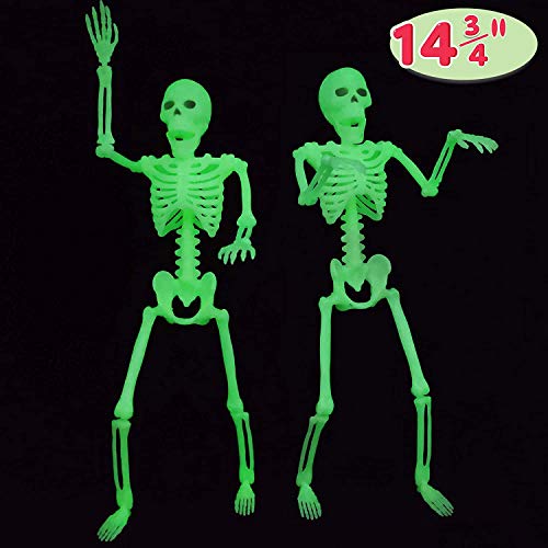 JOYIN 2 Pcs Halloween Skeleton Decorations 37.5cm Full Body Green Glow In The Dark Skeleton for Halloween Haunted House Hanging Decor Props, Indoor Outdoor Spooky Scene Party Favors