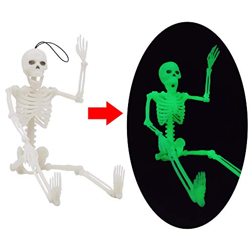 JOYIN 2 Pcs Halloween Skeleton Decorations 37.5cm Full Body Green Glow In The Dark Skeleton for Halloween Haunted House Hanging Decor Props, Indoor Outdoor Spooky Scene Party Favors