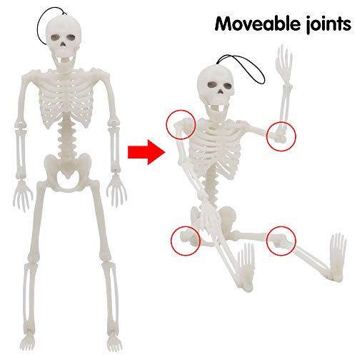 JOYIN 2 Pcs Halloween Skeleton Decorations 37.5cm Full Body Green Glow In The Dark Skeleton for Halloween Haunted House Hanging Decor Props, Indoor Outdoor Spooky Scene Party Favors