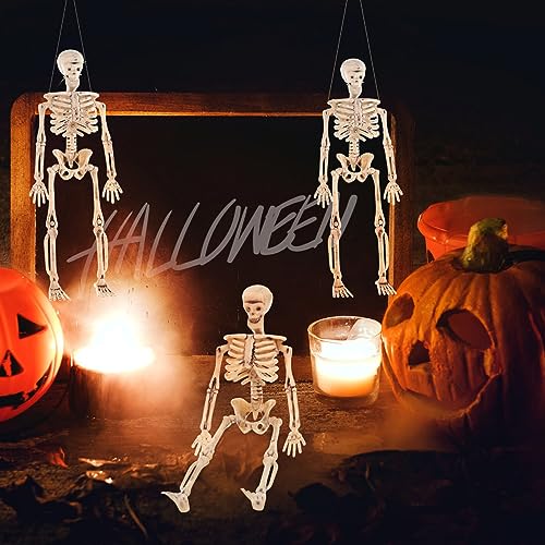 NUOBESTY 8pcs Plastic Skeletons Full Body Skeletons Halloween Skeletons Decorations Haunted House Prop Light Brown