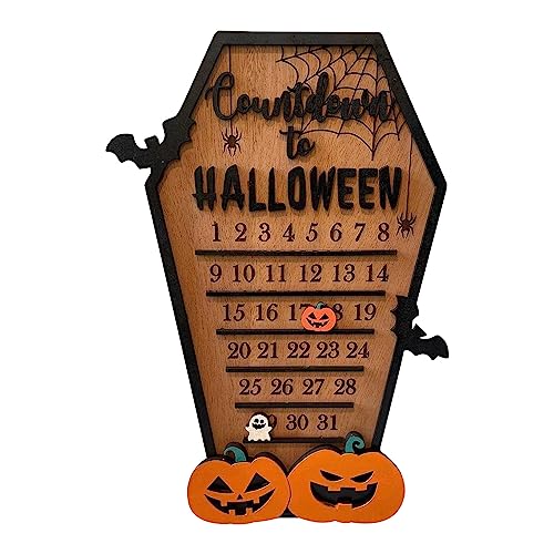 Halloween Countdown Calendar DIY 2023 Halloween Advent Calendar, Wooden Coffin Shape Calendar Ornament Pumpkin Halloween Decor Holiday Halloween Decoration (A)