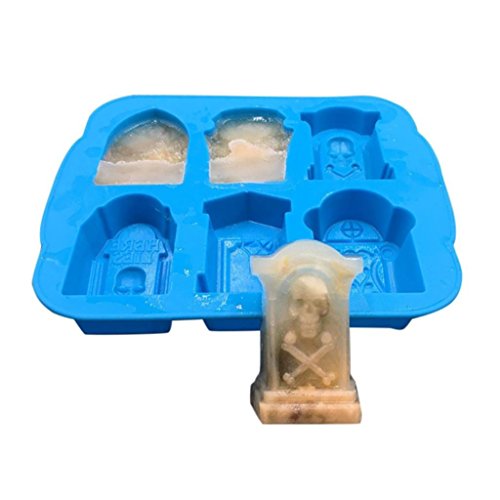 3D Tombstone Ice Cube Moulds, Spespo Silicone Ice Cube Tray Maker, Candy Moulds, Chocolate Moulds-Blue(1*6 Tombstone Cubes) (Blue)