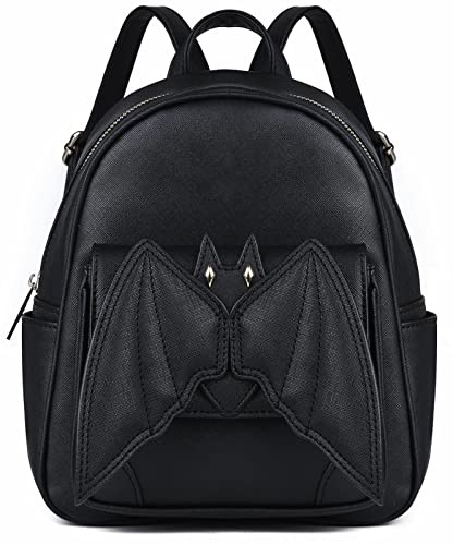 Mini Bat Purse Gothic: Leather Backpack Goth Backpack With Wings Mini Bookbags for Women Satchel Shoulder Daypack Black Fashion, Travel Halloween Goth Bag