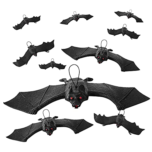 10pc Black Bats Halloween Bats - Rubber Bats Halloween Decoration Hanging Bats - Plastic Bats Spooky Halloween Decorations Hanging Bat Decorations - Fake Bat Hanging Bats Halloween Hanging Decorations
