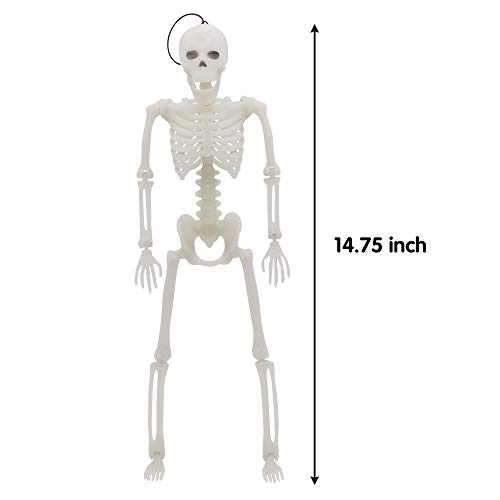 JOYIN 2 Pcs Halloween Skeleton Decorations 37.5cm Full Body Green Glow In The Dark Skeleton for Halloween Haunted House Hanging Decor Props, Indoor Outdoor Spooky Scene Party Favors
