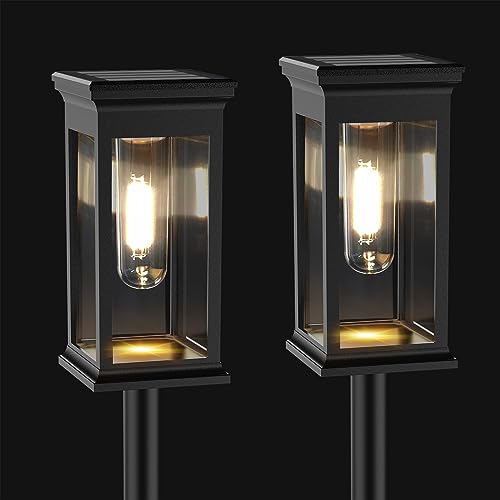 Amzxart 2 Pack Solar Pathway Lights,Solar Powered Garden Lights,Auto-on/Off Solar Outdoor Lights with Warm Light Protecting Eyes, Waterproof Garden Lights Decorating Backyard Lawn Landscape