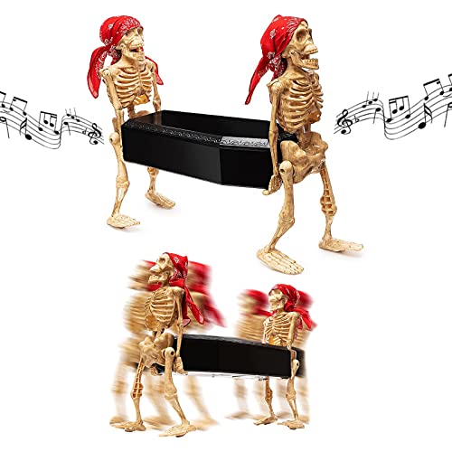 Large 22.6" Animated Walking Skeletons Coffin Animatronics - Halloween Large Corpses Decoration, Indoor & Outdoor & Moving Yard Decor - Lights Up - Spooky Goth for Home, Scary Haunted, Skull Casket