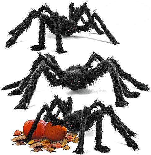 THE TWIDDLERS - 3 Large Black Spiders 75cm, Adjustable Hairy Legs Easy to Shape, Indoor and Outdoor Halloween Scary, Spooky Party Decorations