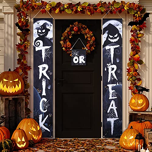 3 Pieces Halloween Trick or Treat Porch Signs Halloween Before Christmas Decoration Halloween Porch Banner Welcome Sign for Halloween Gate Garden Front Door Home Outdoor Yard Party Decor Supplies