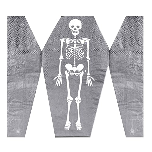 Ginger Ray Coffin and Skeleton Paper Party Halloween Napkins Pack of 16,33 centimeters