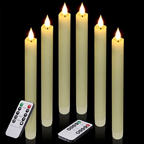 Real Wax LED Taper Candles (2x24.5cm/0.78x9.6''), Ymenow 6pcs Ivory Battery Operated Flameless Candlesticks Window Candle 2pcs 10-Key Remote Timer Home Table Date Party Decor - Warm White (LD108)