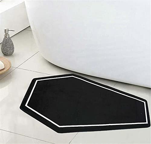 Xikangshun Halloween Rugs for Bathroom, Coffin Bath Mat Black, Gothic Home Decor Rug, Non-slip Funny Coffin Doormat Indoor Outdoor Entrance Rug (60 * 36cm)