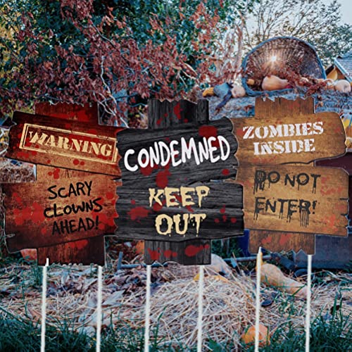 Healifty 3Pcs Halloween Yard Stakes Sidewalk Lawn Yard Warning Signs Garden Scary Toppers Holiday Party Props Outdoor Halloween Decorations