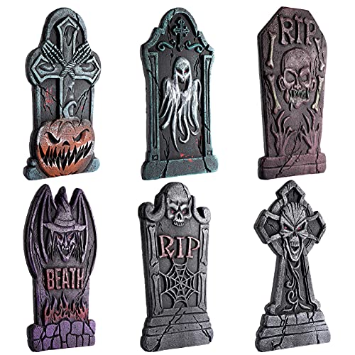 NUOBESTY Halloween Tombstones Decorations, Halloween Headstones Decor Creepy Gravestones for Outdoor Yard Party Haunted House 6PCS