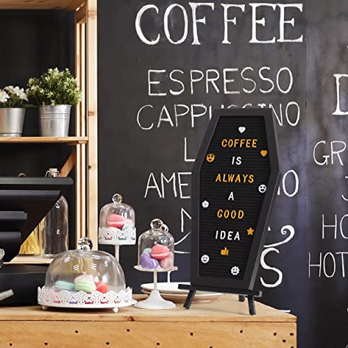 THE TWIDDLERS - Black Coffin Halloween Letter Message Felt Board Gothic Sign Decoration with 507 Pre-cut Letters in Black White and Yellow Plywood Stand - 44cm x 22cm