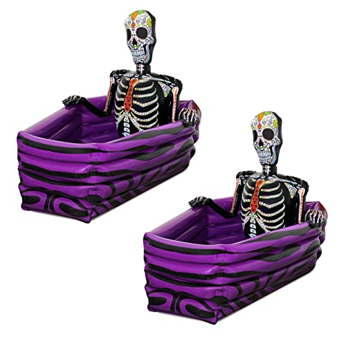 Halloween Inflatable Drinks Cooler - Coffin Shaped Inflatable Cooler with Day of the Dead Skeleton - Day of the Dead Festival Halloween Party Decoration - Pack of 1