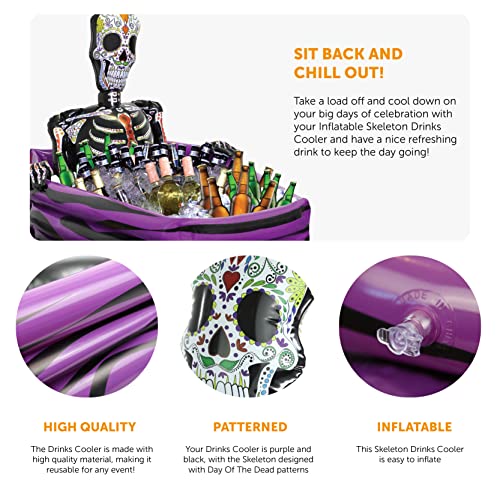 Halloween Inflatable Drinks Cooler - Coffin Shaped Inflatable Cooler with Day of the Dead Skeleton - Day of the Dead Festival Halloween Party Decoration - Pack of 1