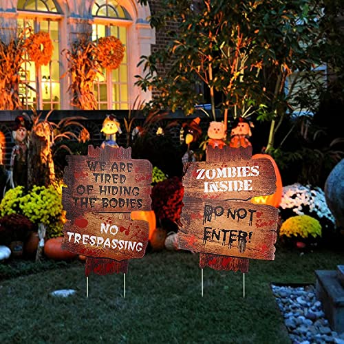 Asfixiado Halloween Decorations,2 Pack Halloween Yard Signs Halloween Garden Signs, Waterproof Corrugate Yard Stake Signs Beware Warning halloween Decoration Props Lawn Yard Decorations