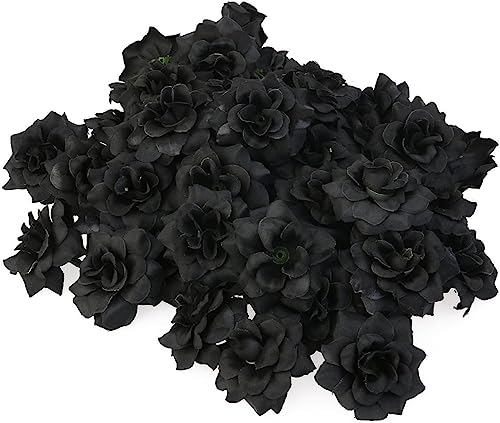 LUOEM Black Artificial Flower Heads Fake Rose Petals Silk Flowers for Wedding Hat Clothes Album Pack of 50