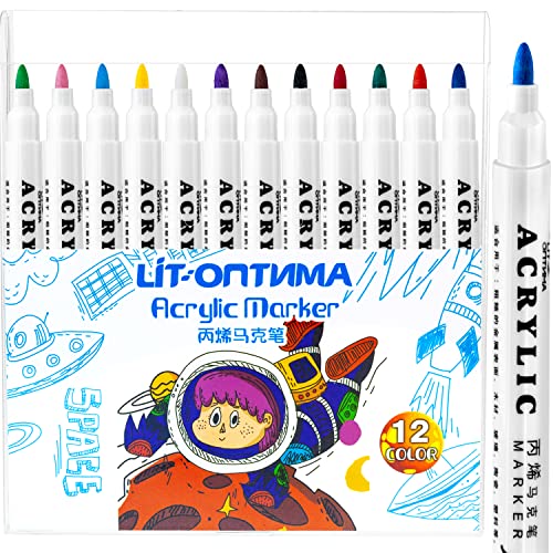 Hmeuest Paint Pens, Acrylic Paint Pens for Rocks Painting Glass Stone Ceramic Craft Supplies, Paint Markers for Christmas Easter Egg Pumpkin Markers (12 Pack)