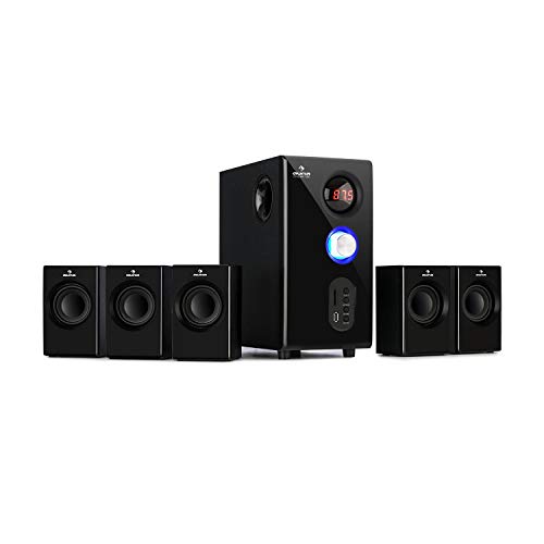 AUNA Concept - 5.1 Surround Sound System, OneSide Subwoofer, Home Cinema Sound System, Balanced Sound Concept, Speaker System with Bluetooth, USB Port, SD Slot, Remote Control, Concept 520, Black