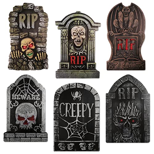 Halloween Tombstone Yard Sign Outdoor Decoration,6 Pack Large Halloween RIP Tombstones,Halloween Gravestone RIP Graveyard Waterproof Lawn Signs with Stakes for Garden Lawn Yard Outdoor Decoration