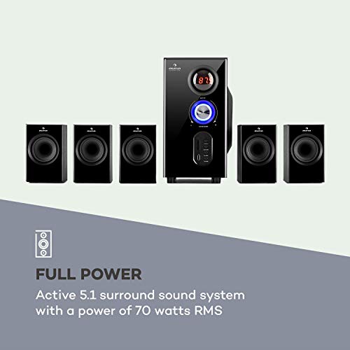 AUNA Concept - 5.1 Surround Sound System, OneSide Subwoofer, Home Cinema Sound System, Balanced Sound Concept, Speaker System with Bluetooth, USB Port, SD Slot, Remote Control, Concept 520, Black