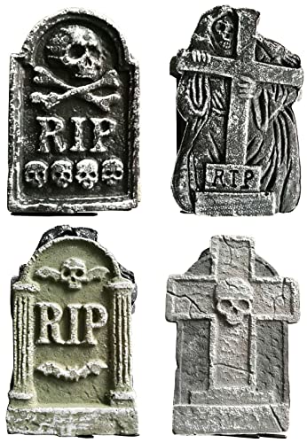 Quickdraw 4 x Tombstones 12" Grave Headstones RIP Halloween Party Polystyrene Decorations Prop