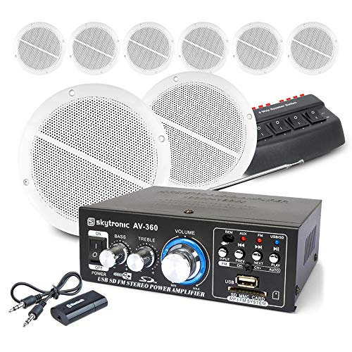 SkyTronic Cafe Restaurant Shop Bluetooth Amplifier Ceiling Speaker System Kit with 8x Ceiling Speakers & Switch