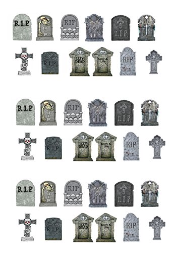 36 Stand Up Halloween Gravestones Premium Edible Wafer Paper Cake Toppers Decorations