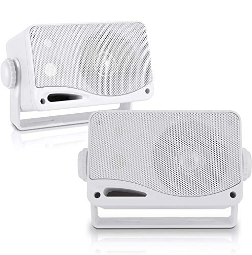 Pyle Waterproof Speaker 3.5 inch 200 Watt 3 Way Weatherproof Mini Box White PLMR24