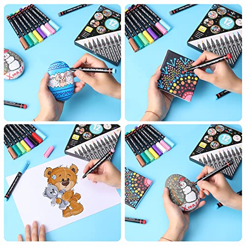Mitoymia Paint Pens Markers - Porcelain Painting Kit for Rocks Painting Ceramic Tiles Wood Crafts Supplies, Ideal for Easter Egg Halloween Pumpkin Christmas Decorations (12 Pack)