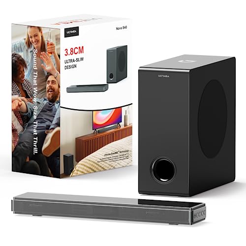 ULTIMEA Sound Bar for TV with Subwoofer, Deep Bass Ultra Slim Soundbar, 2.1ch Soundbar for TV, EQ Adjustable, Bluetooth 5.3 TV Sound Bar, Game Mode Perfect for PC, ARC/OPT/AUX/USB/Coaxial, Nova S40