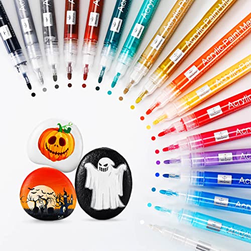 ZHIQII Acrylic Paint Pens Markers for Rock Painting Glass Stone Wood pebble Ceramic Craft Supplies,18 Vibrant Colors Acrylic Pens for Graffiti Christmas Easter Egg Pumpkins for Adults or Kids
