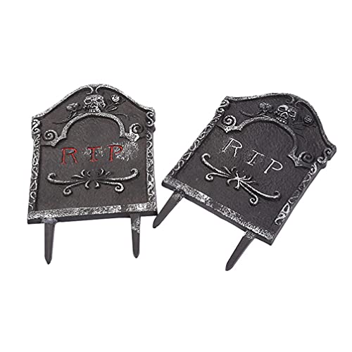 ABOOFAN 2Pcs Halloween Tombstone Plastic gravestones Graveyard Headstone Scary Scene Accessory for Haunted House Outdoor Lawn Garden Yard Party Decor