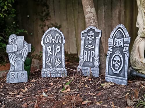 Set of 4 Tombstones Travestone - Grave Headstones Rip Halloween Party Polystyrene Decorations Prop Graveyard